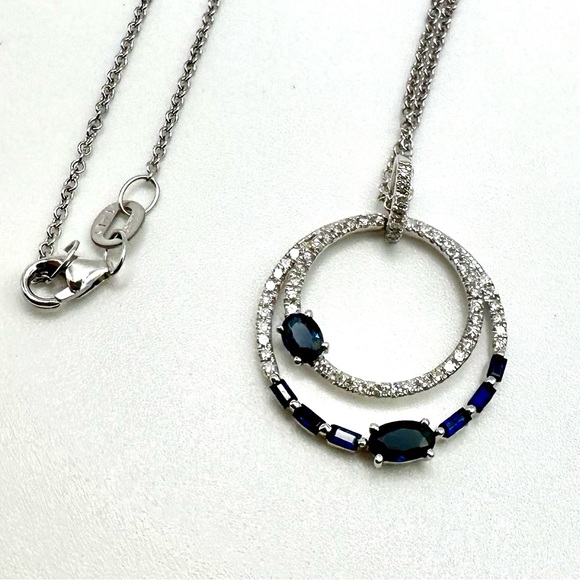 EFFY 14K White Gold Diamond Natural Sapphire Family Rings Pendant